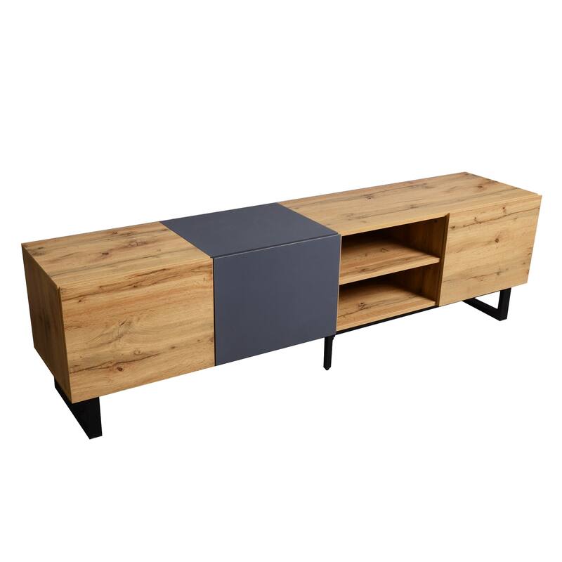 71" Media Console Table with Drop Down Doors & Open Shelves - Stylish TV Stand for Living Room & Bedroom