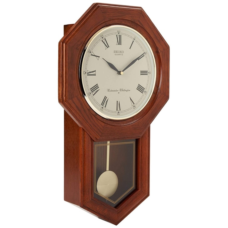 Seiko QXH102BC Wall Pendulum Schoolhouse Clock Dark Brown Solid Oak Case -  Overstock - 29399559