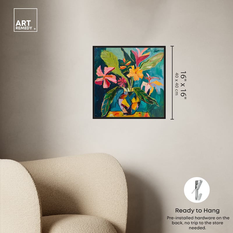 Art Remedy Vase Of Bright Tropical Flowers Ii Framed Flowers In Vase Paintings
