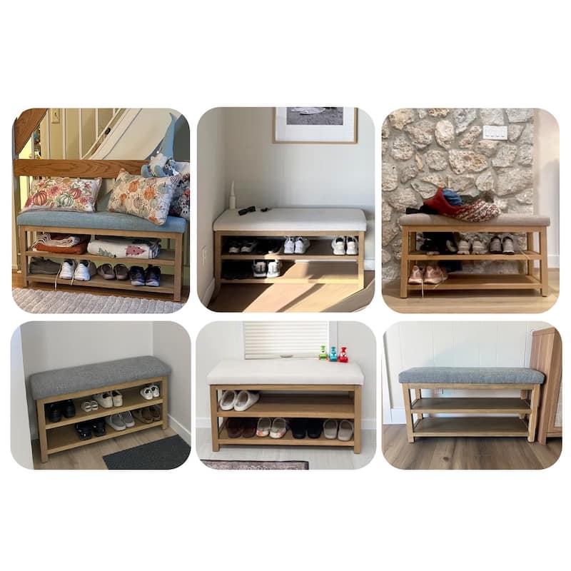 HUIMO Multi-Functional Solid Wood Bench with Storage Shelves 46in/39in/31in