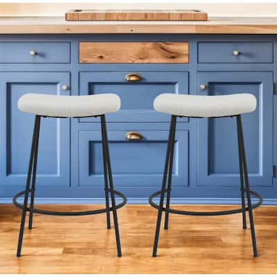 HomeRoots Set of Two 26" White and Black Fabric and Metal Backless Counter Height Bar Chairs