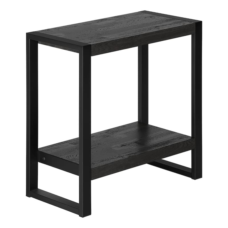 24" Modern Black End Table with Shelf Rectangular Wood Top and Metal Frame for Living Room - 23.75”H x 23.75”L x 12”W