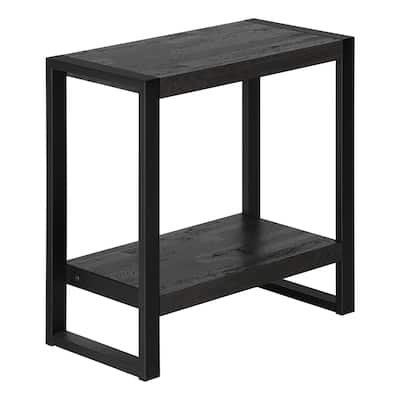 24" Modern Black End Table with Shelf Rectangular Wood Top and Metal Frame for Living Room - 23.75”H x 23.75”L x 12”W