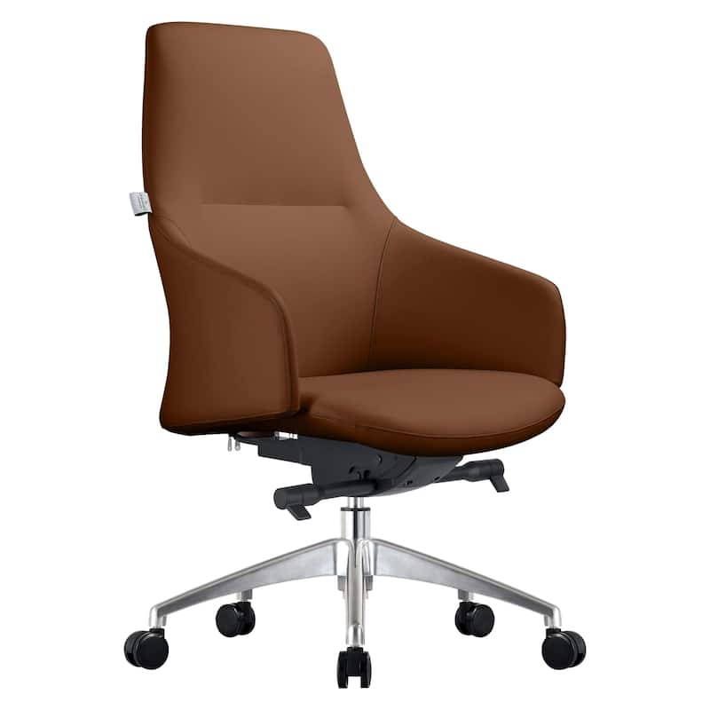 LeisureMod Celeste Office Chair in Upholstered Leather and Iron Frame - Dark Brown