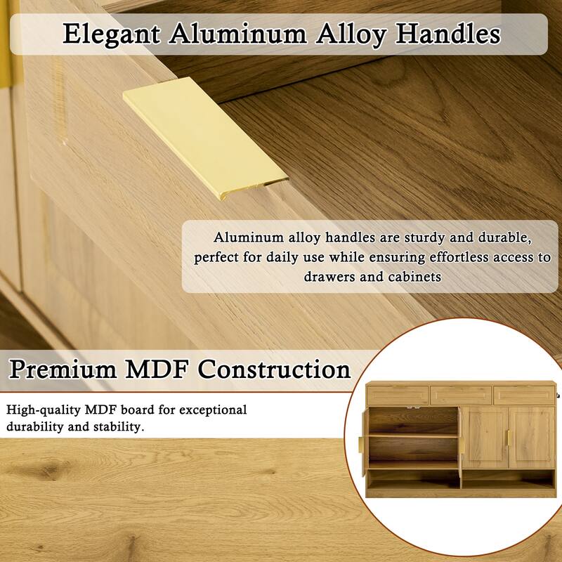 Multi-Functional Storage Buffet with 3 Drawers & 4 Doors, Sideboard with Adjustable Shelf and Open Storage Compartments