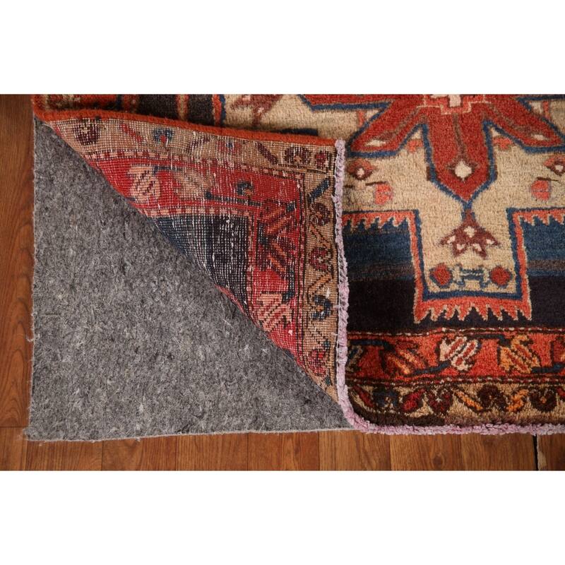 Blue Ardebil Persian Vintage Runner Rug Hand-knotted Wool Carpet - 3'6"x 11'1"