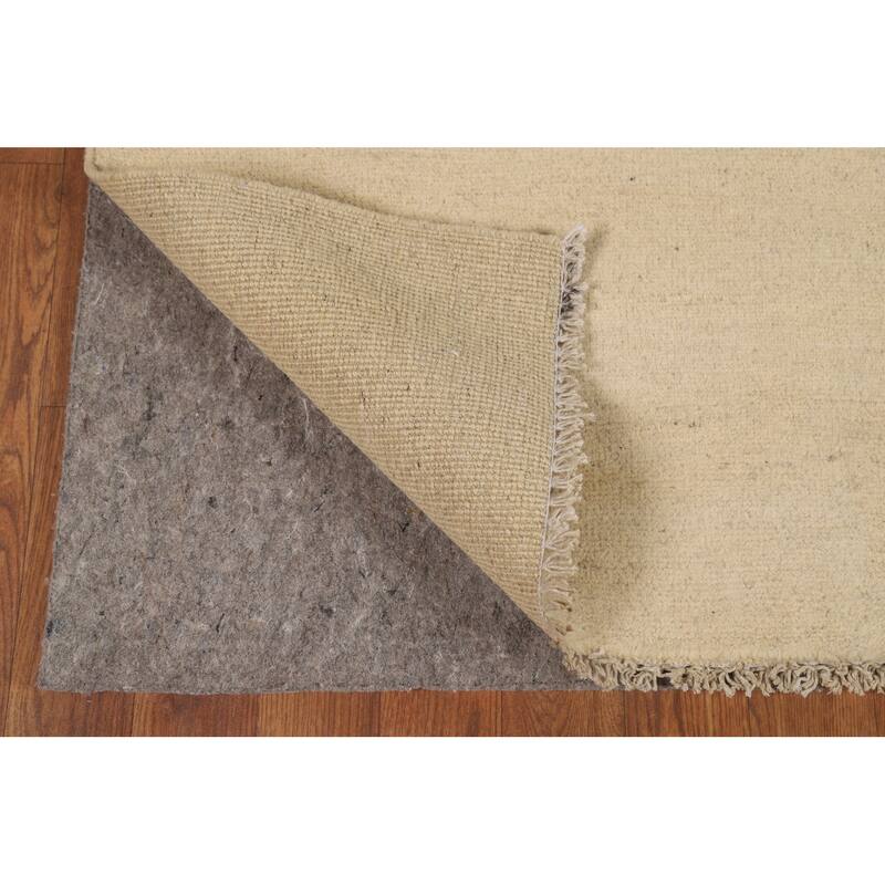 Gabbeh Modern Rug Solid Beige Hand-Knotted Wool Carpet - 5'3"x 6'6"