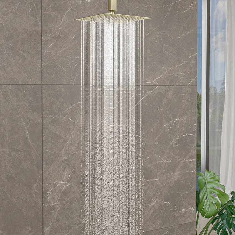 8/10/12/16 Inch Adjustable Rainfall Shower Head Wall-mounted Solid Square Ultra Thin 304 Stainless Steel