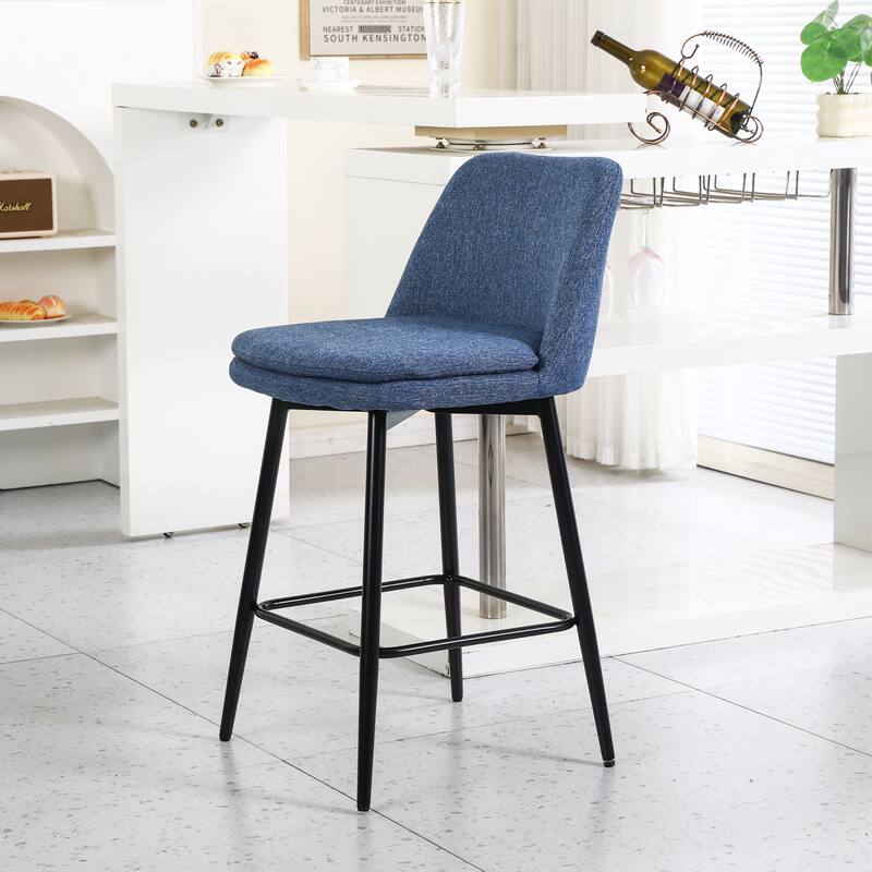Counter Height Swivel Bar Stools Set of 2, 360° Swivel Upholstered Bar stools with Back and Metal Legs