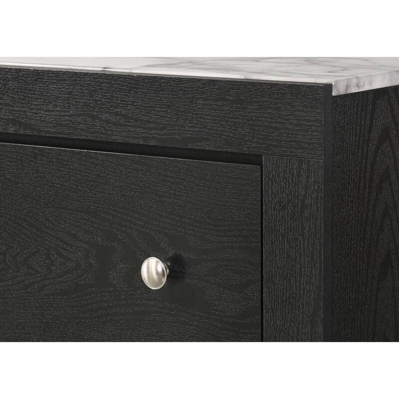 Contemporary Modern Nightstand with Faux Marble Top and Two Drawers for Elegant Bedroom Decor