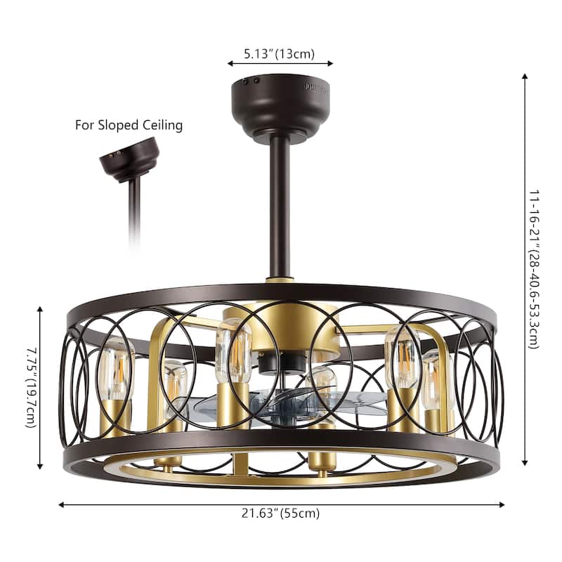 LED Ceiling Fan, Remote-Controlled Industrial Farmhouse, By JONATHAN Y - 11-16-21 H x 21.63 L x 21.63 W