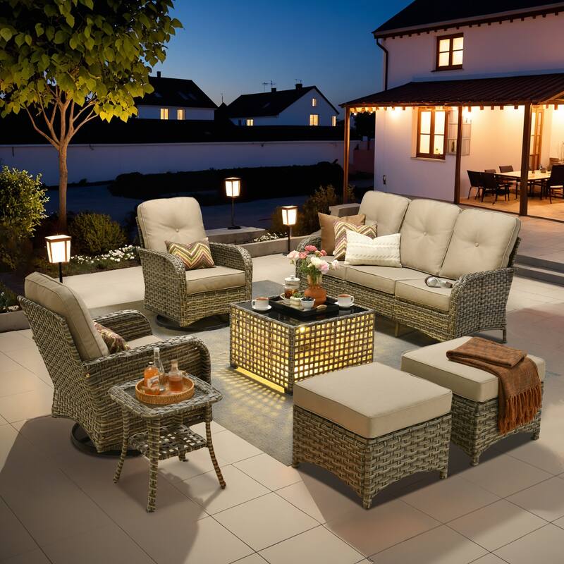 OVIOS 7-piece Patio Wicker Conversation Furniture Set