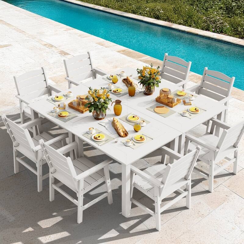 WINSOON 7-Piece HIPS All Weather Outdoor Patio Dining Sets 1-Tables and 6-Chairs - White