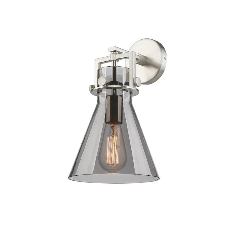 Innovations Lighting 411-1W-14-8 Newton Cone Sconce Newton Cone 14" - Satin Nickel / Plated Smoke