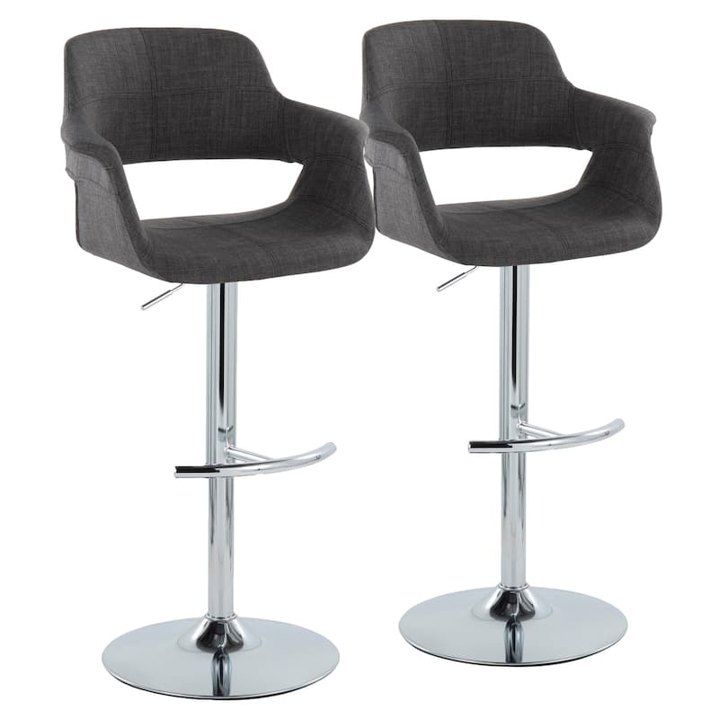 Lumisource Barstool with Swivel in Black and Charcoal, Set of 2 - 19"Lx23.5"Wx39-47.5"H - Bar height/Bar Height - Set of 2 - Chrome Metal, Charcoal Fabric