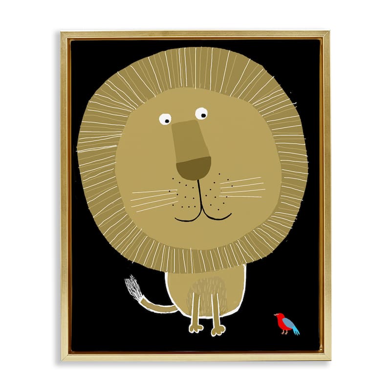 Stupell Lion and Bird Friends Framed Floater Canvas Wall Art Design By Carla Daly - 25 x 31 - Gold