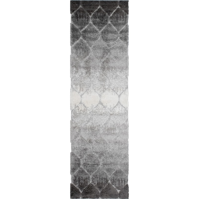 Noori Rug Monaco Theron High-low Trellis Area Rug - 2'2" x 6'1" - Silver/Charcoal
