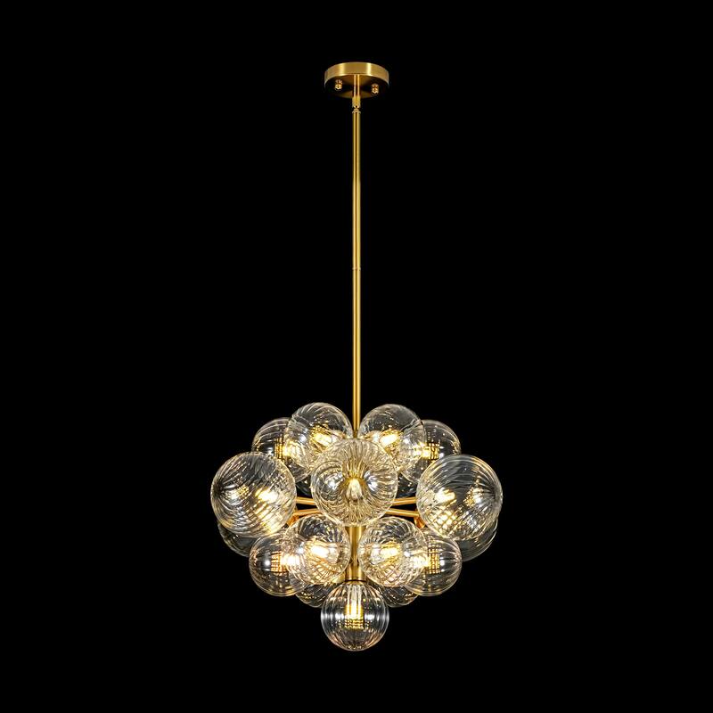 19-Light Brass Modern Glass Globe Bubble Chandelier Dining Room Light with Creative Grape Shape