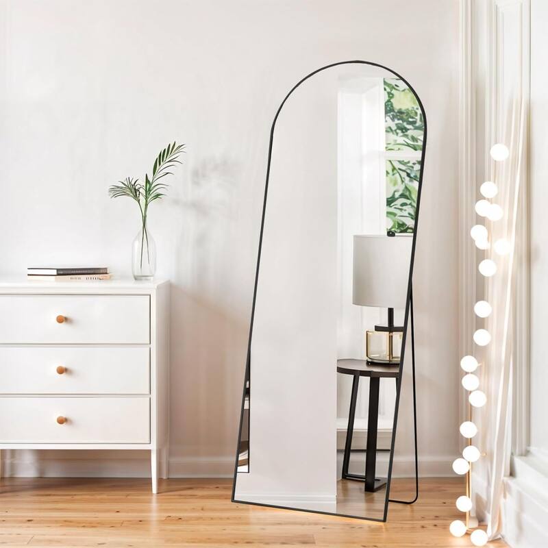 Arched Mirror Full Length, 16"x59" Body Wall Mirrors, Floor Standing,Tall Arch Mirror with Stand Aluminum Alloy Frame
