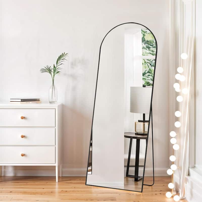 Full Length Mirror with Stand, Floor Mirror with Aluminum Alloy Frame for Bedroom, Standing Full Body Mirror for Wall, Cloakroom - 64"L x 21"W - Black