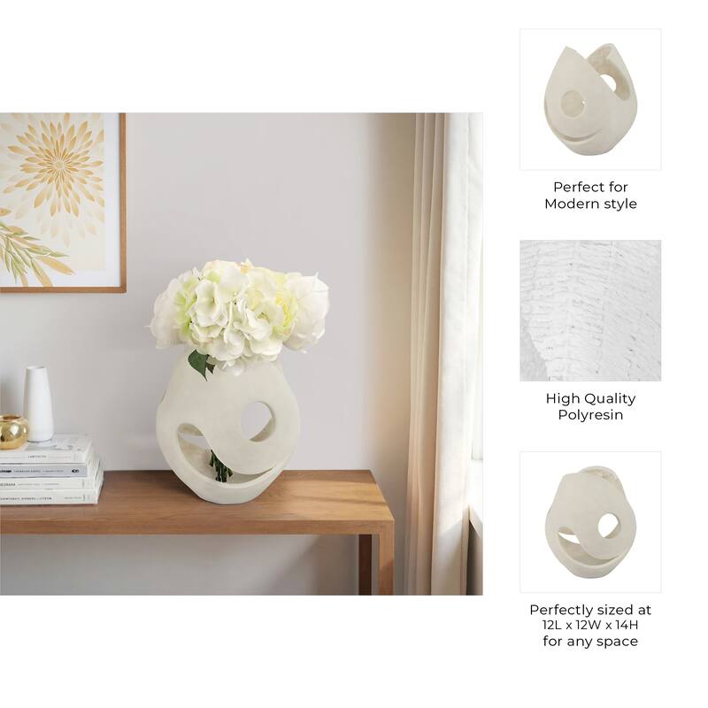 Resin Vase with Abstract Cutout Design Modern Decorative - 14" White
