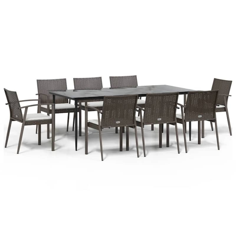 vidaXL Patio Dining Set Table and Chair with Cushions Poly Rattan and Steel