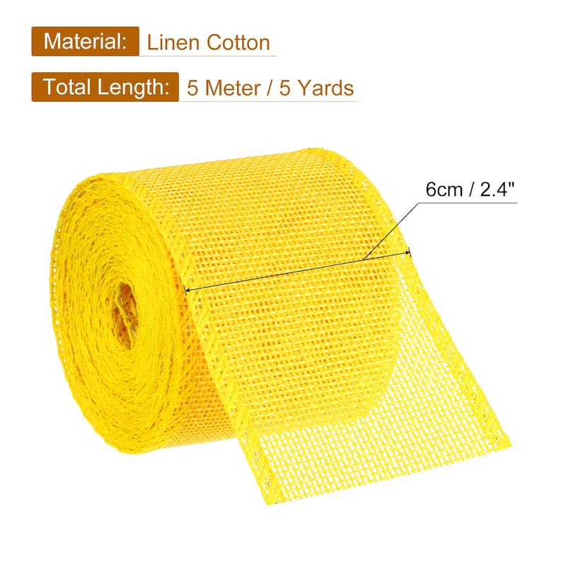 Burlap Wired Ribbons, 2.4inch x 5yards Natural Burlap Weave Ribbon - Yellow