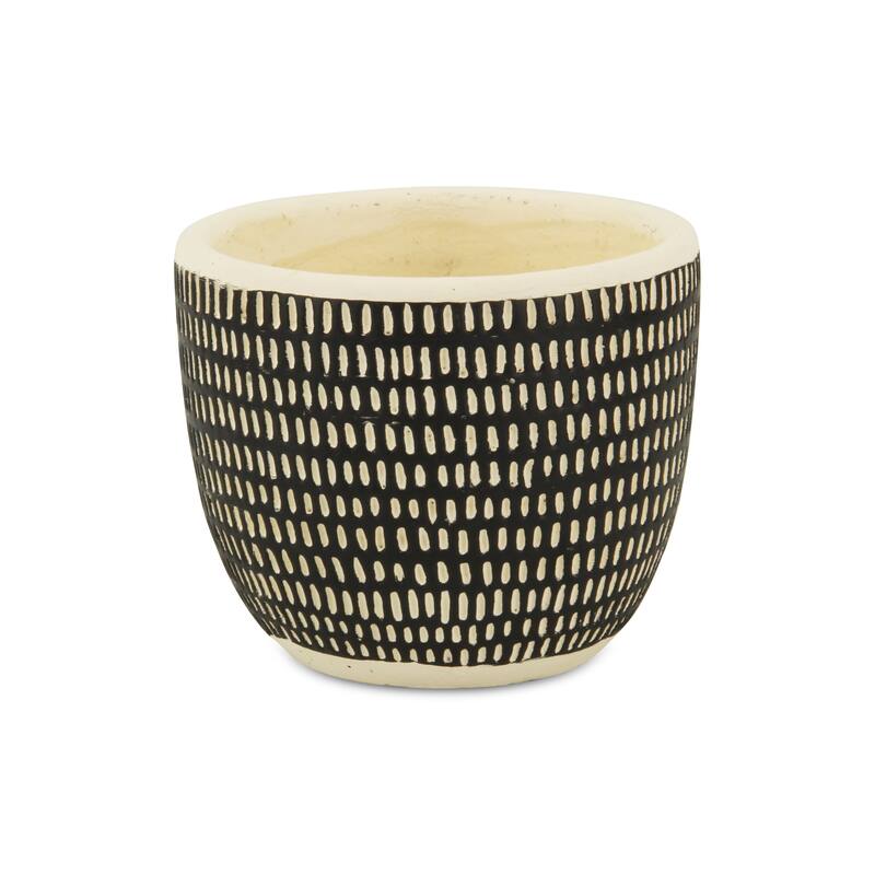 HomeRoots Black And White Ceramic 39 Ounce Dotted Round Distressed Pot Planter - 5.75 in. x 4.75 in. x 5.75 in.