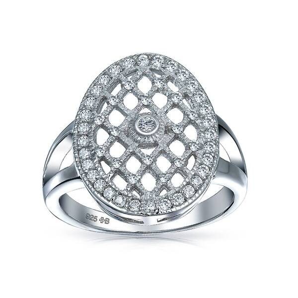 Large Oval Pave Filigree Cluster Cz Engagement Ring Sterling Silver Overstock 17996285