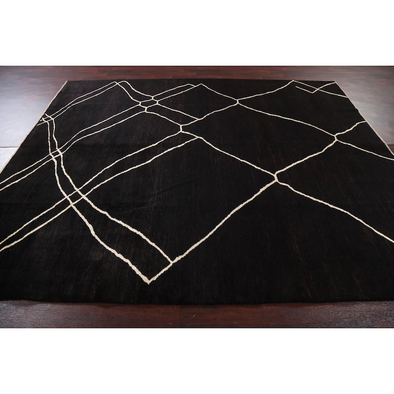 Vegetable Dye Contemporary Moroccan Wool Area Rug Hand-knotted Carpet - 7'10" x 9'8"