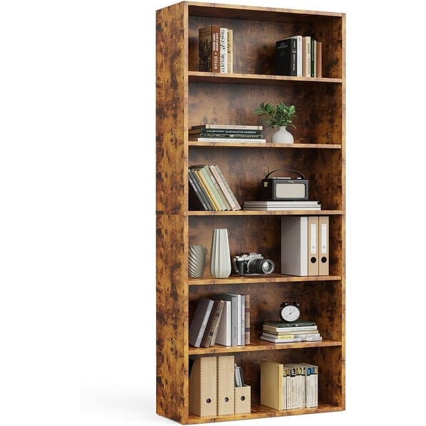 slide 2 of 15, Industrial 6-Shelf Bookcase, 63" Tall Open Bookshelf, Rust Rust/6 Shelf