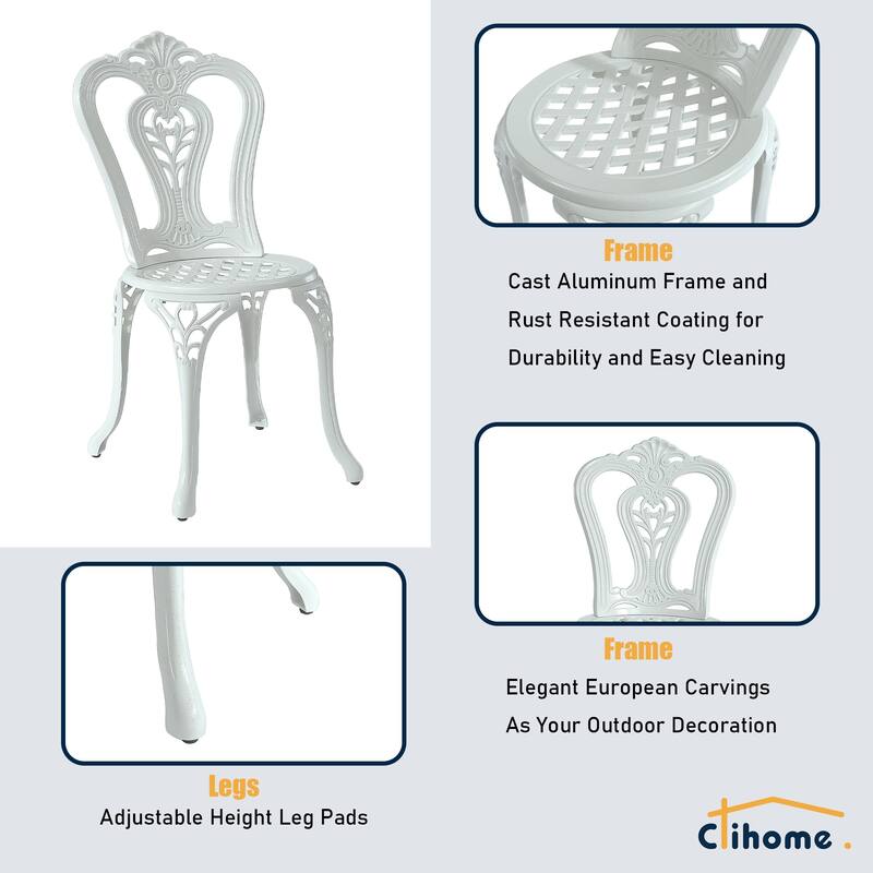 Clihome 3-Piece Cast Aluminum Bistro Table Set with Umbrella Hole