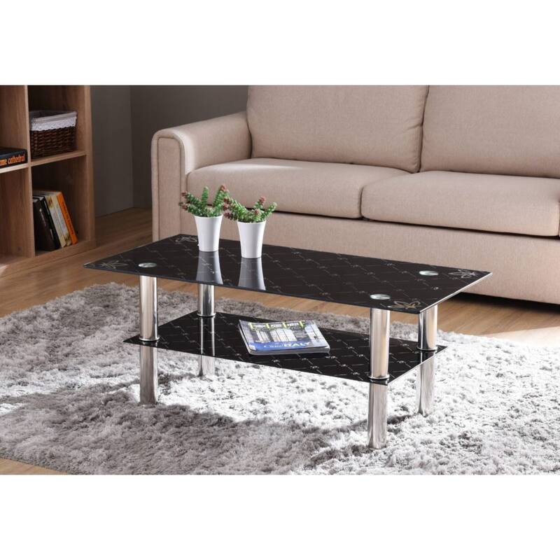 39.25" Black and Silver Tempered Glass Coffee Table
