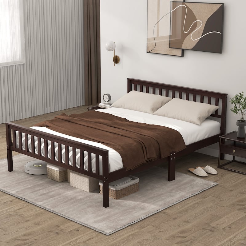 Gymax Wood Bed Frame Wood Slats Support Platform W/ Headboard - See Details - Espresso
