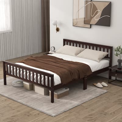 Gymax Wood Bed Frame Wood Slats Support Platform W/ Headboard - See Details