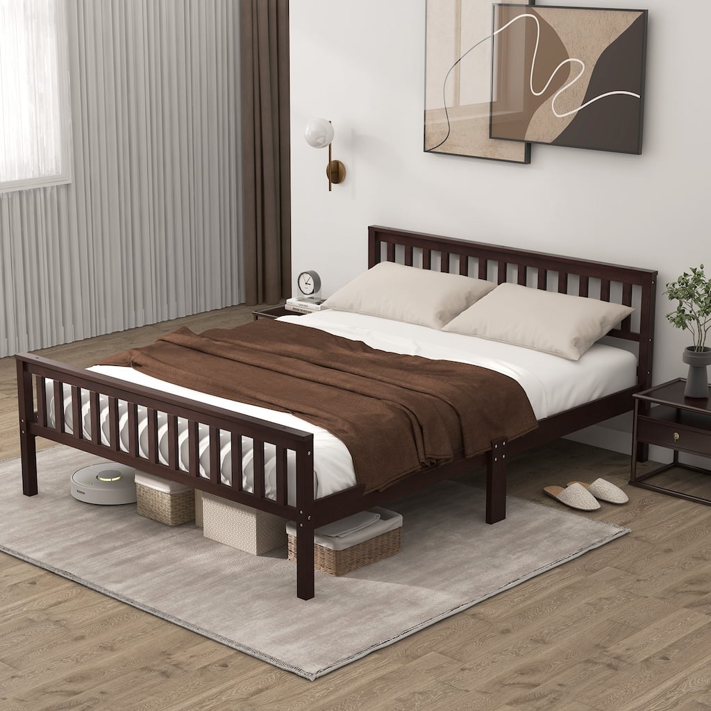 Gymax Wood Bed Frame Wood Slats Support Platform W/ Headboard - See Details