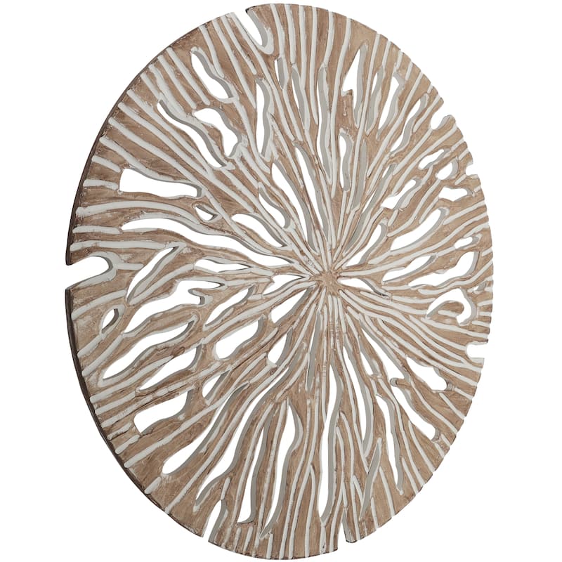 Wooden Starburst Handmade Intricately Carved Wall Decor - Beige - Roche River Decor