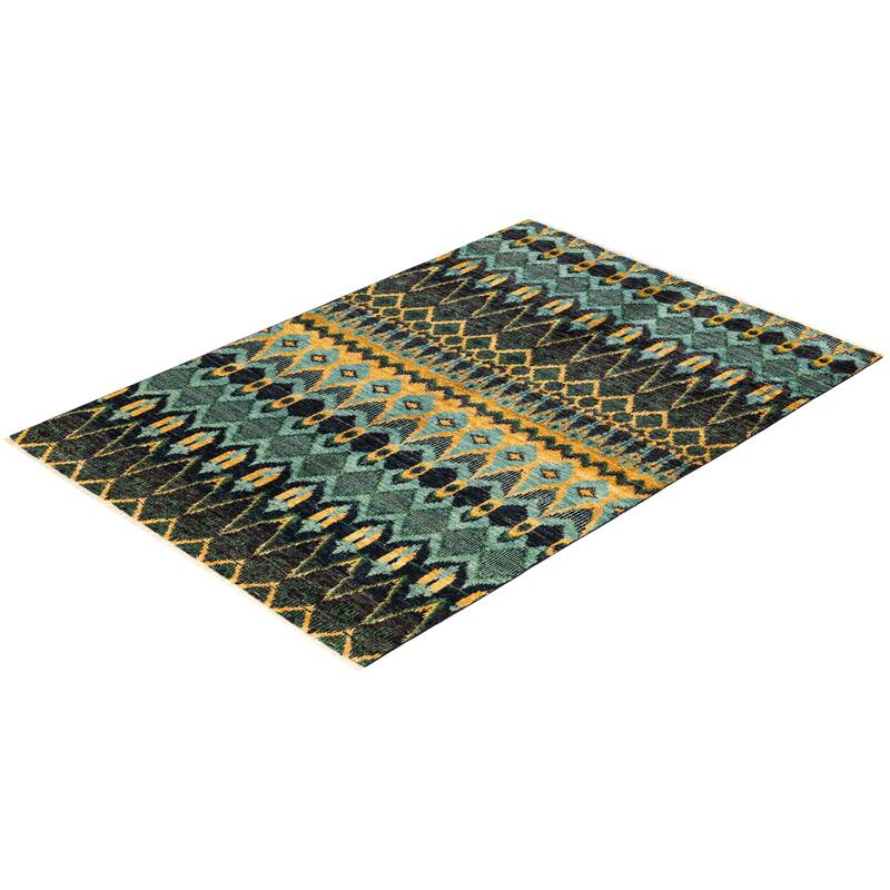 Overton Hand Knotted Wool Vintage Inspired Modern Contemporary Modern Black Area Rug - 5' 10" x 8' 10"