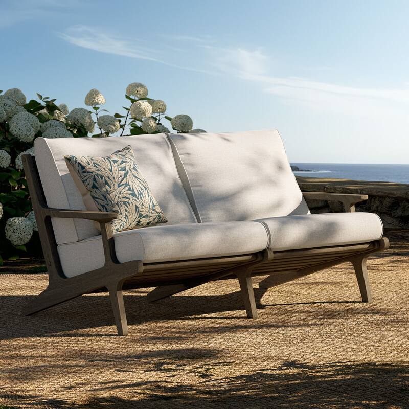 Saratoga Outdoor Patio Teak Wood Loveseat - Pebble