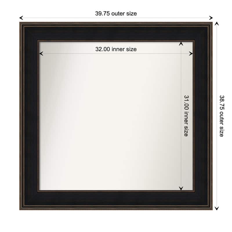Mezzanine Espresso Framed Non-Beveled Custom Wall Mirror, Bathroom Vanity Mirror - Outer Size: 39.75 x 38.75