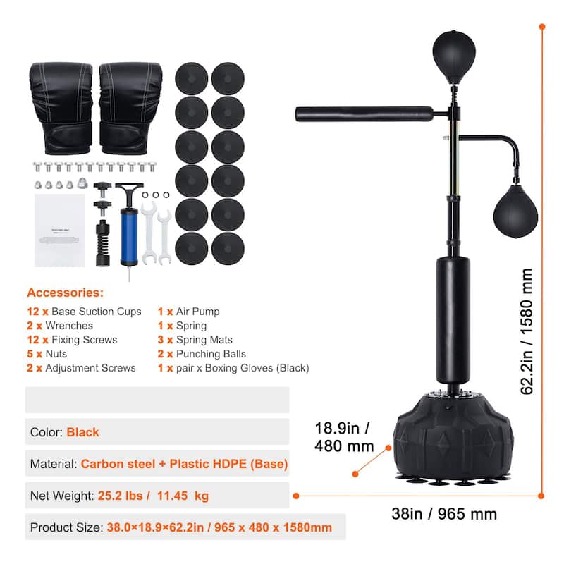 Height Adjustable Punching Bag Set with Stand and Gloves for Training - 38.0 x 18.9 x 62.2 inch