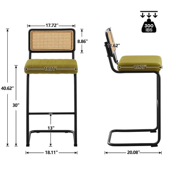 dimension image slide 10 of 15, Velvet Upholstered Rattan Counter/Bar Stools, Set of 2/3