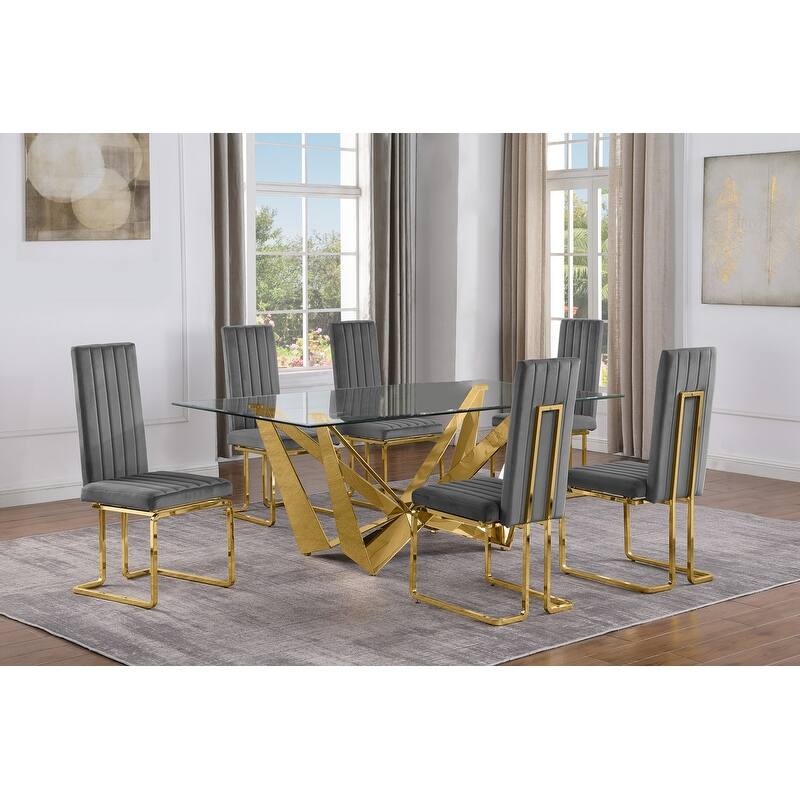 Best Quality Furniture D400/1-SC340-7 Dining Set with 78" 12mm Glass with Bevel