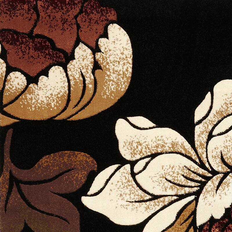 Domani Bella Black Floral Contemporary Area Rug - 5'3" x 7'7"