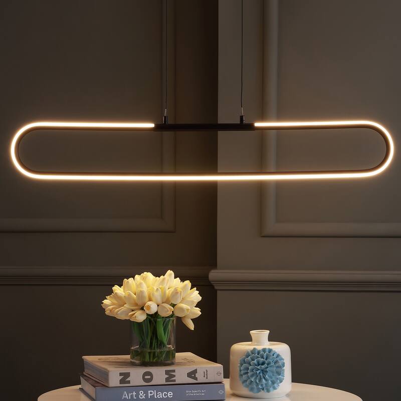 Makena 39" Dimmable Adjustable Integrated LED Metal Linear Pendant, by JONATHAN Y