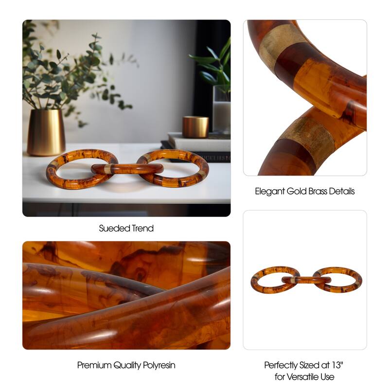 Sagebrook Home Resin 13" Round Tortoise Chain W Brass - 13" x 6" x 2"