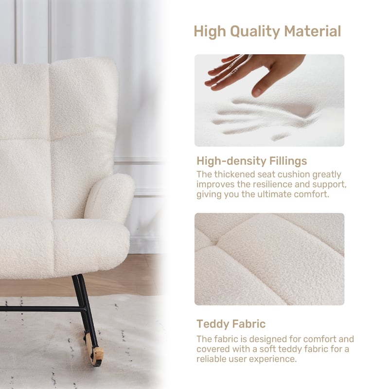 FERPIT Rocking Accent Chair Teddy Upholstered Glider Nursery Accent Chair Padded Seat with High Backrest for Living Room