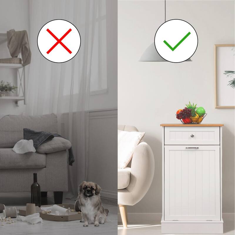 Erommy Tilt Out Trash Cabinet, Wooden Kitchen Trash Can Free Standing Waste Bin, Recycling Hideaway Garbage Can Holder