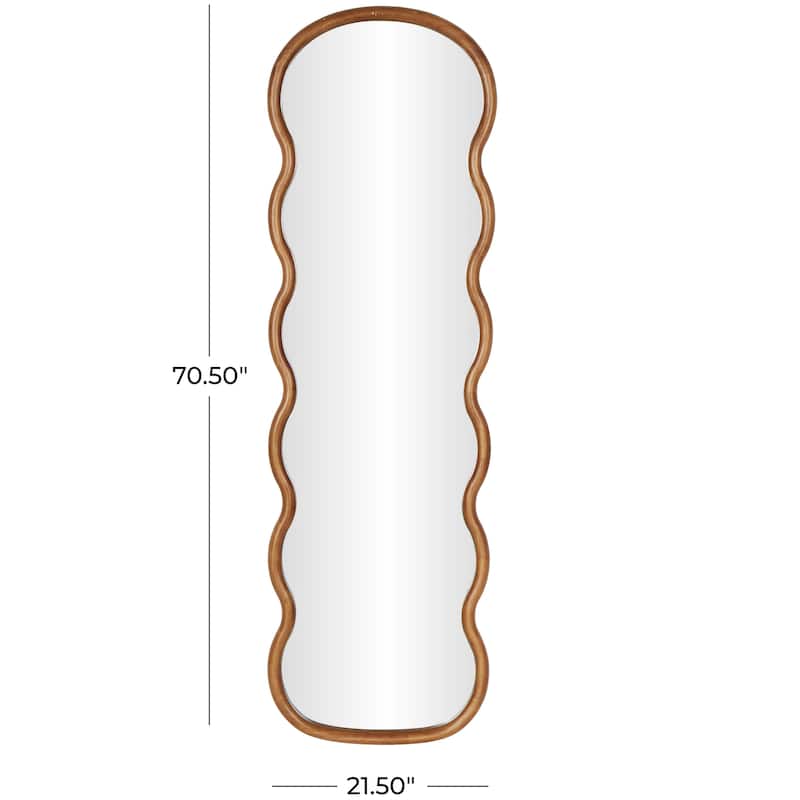 Wood Abstract Wavy Wall Mirror - Brown - Roche River Decor