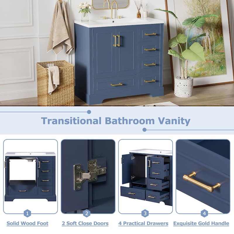 Traditional Bathroom Vanity with Resin Sink, 2 Doors and 4 Drawers